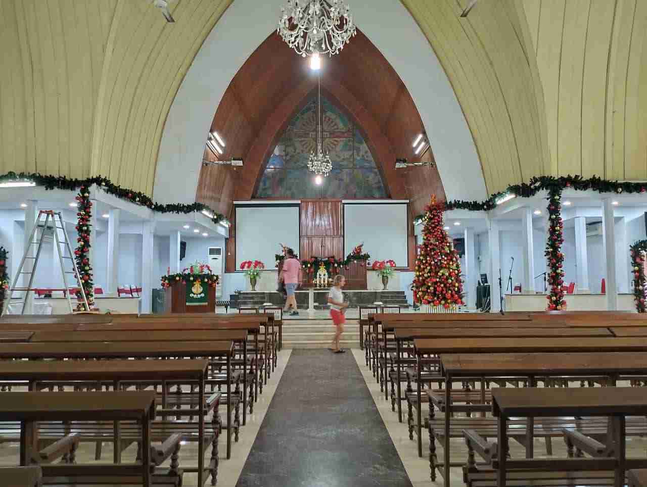 The inside of Sentrum, Manado's oldest Protestant church building.